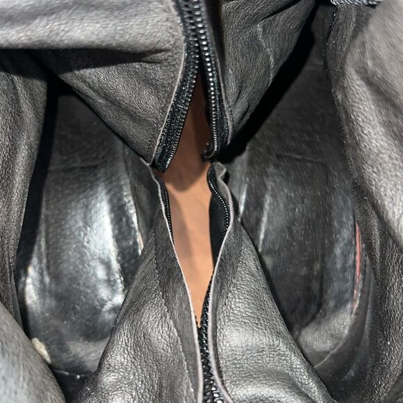 Black Italian Leather Knee High Western Heeled Boots Pointed Toe 9.5 Pour LAmour - Picture 10 of 11